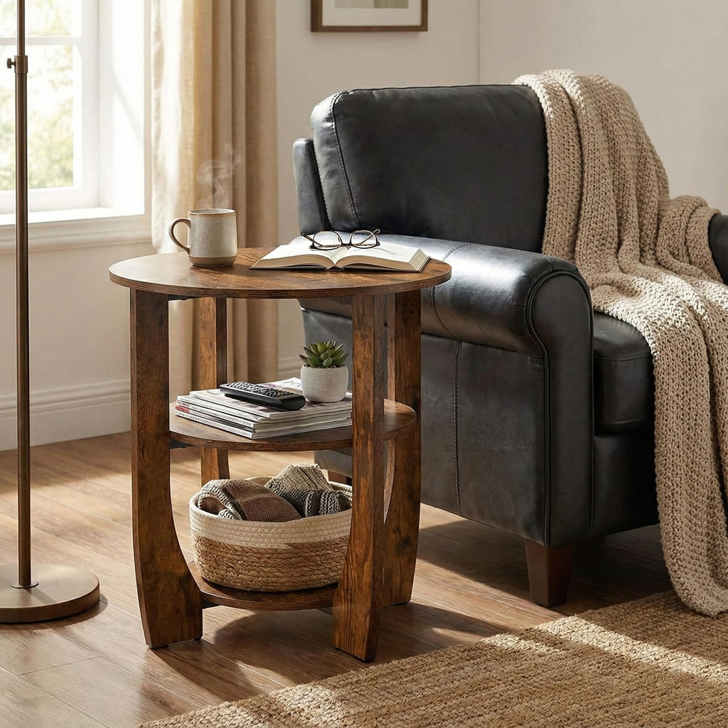 Rustic Brown 19.7 inch Round Side Table P798