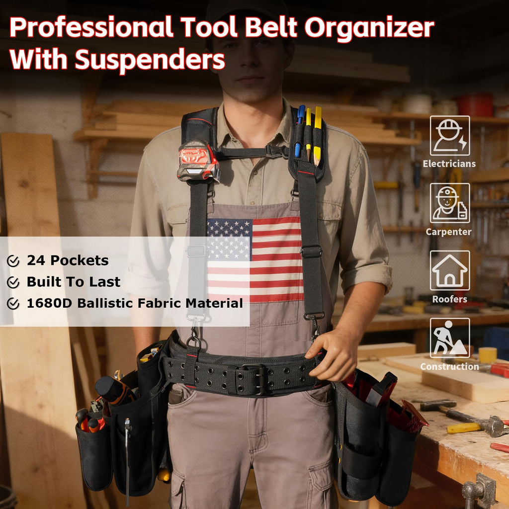 Tool Belt with Suspenders Heavy Duty Carpenter Apron X877901