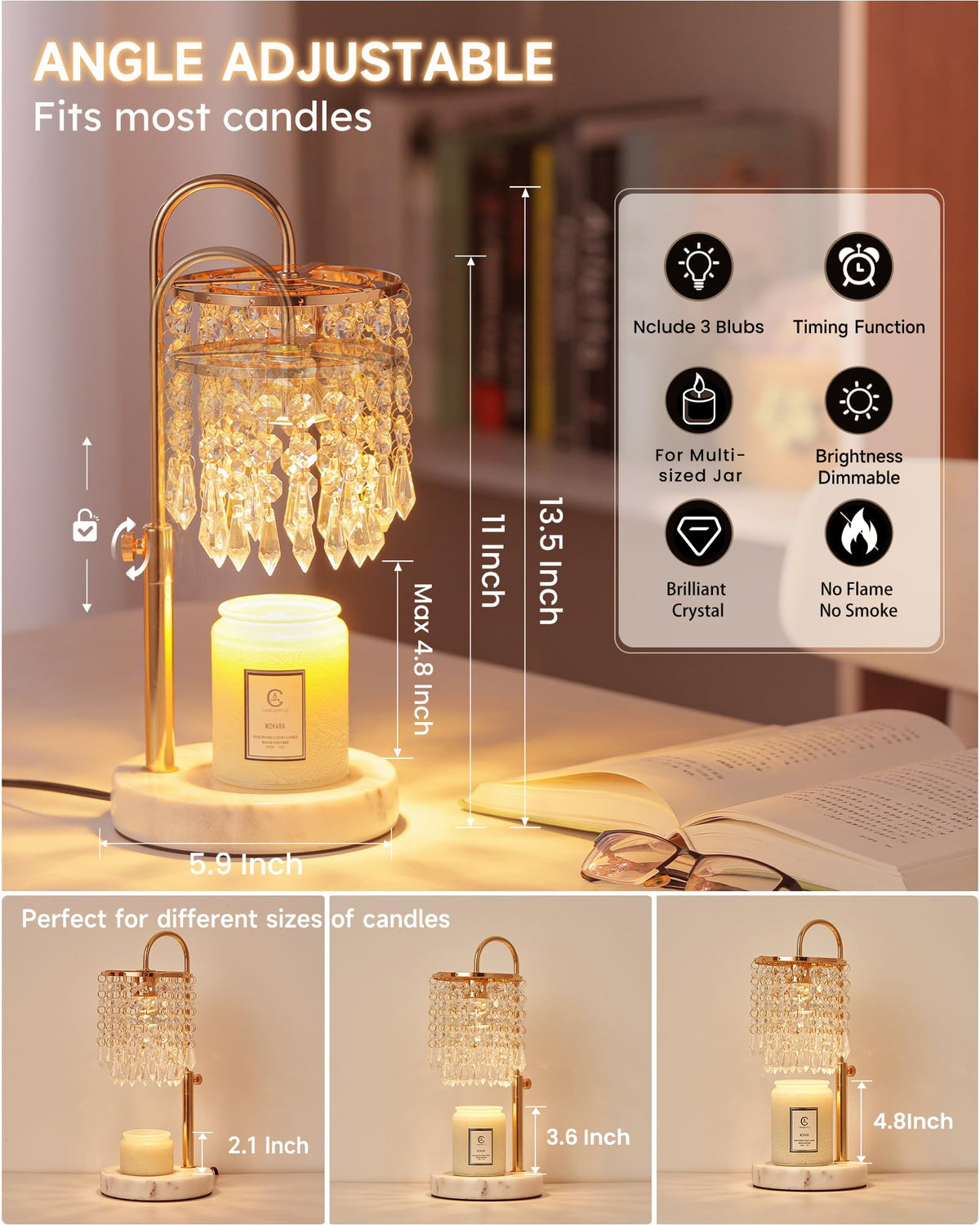 Candle Warmer Lamp with Timer Dimmer and 3 Bulbs P854