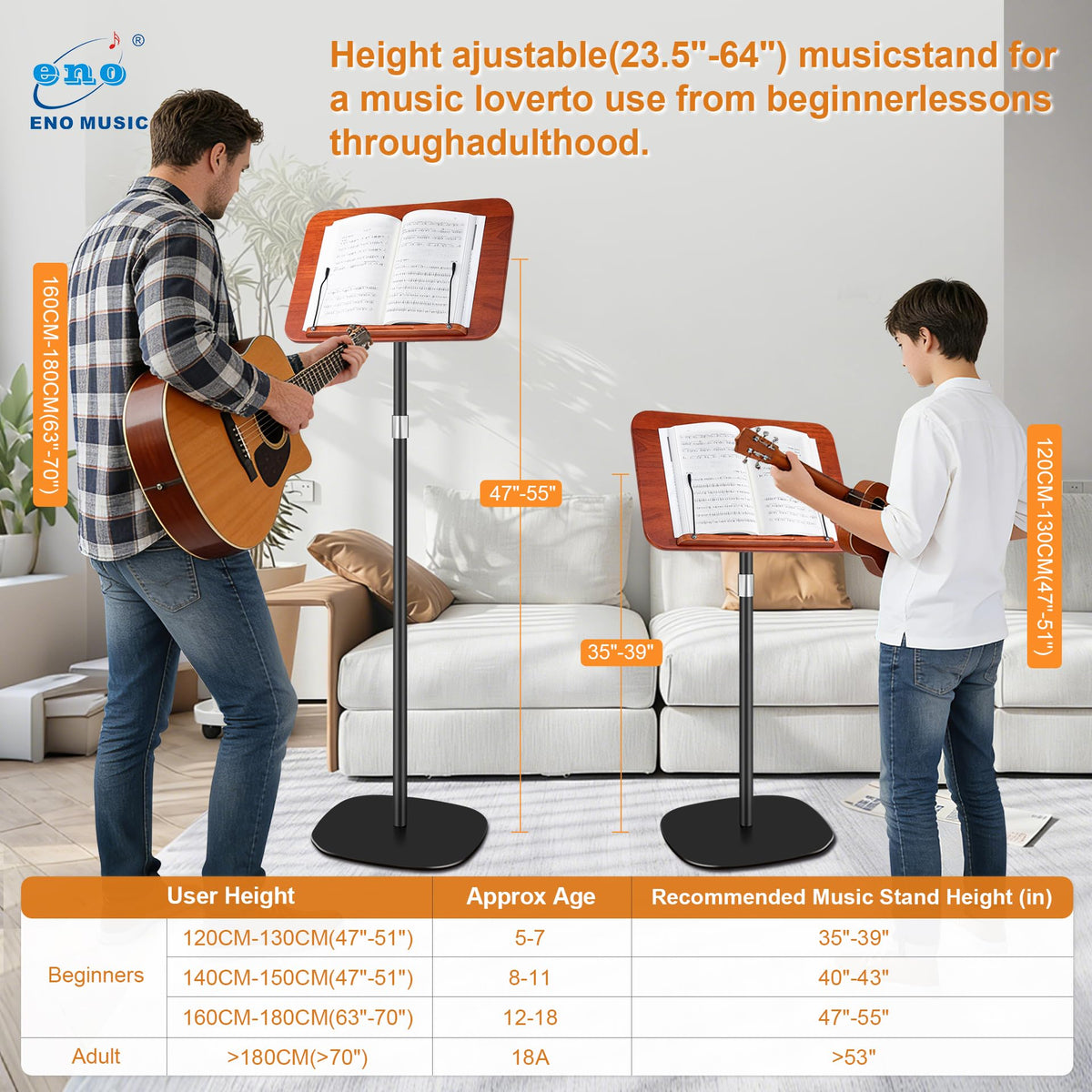 Height Adjustable Solid Wooden Music Stand M625