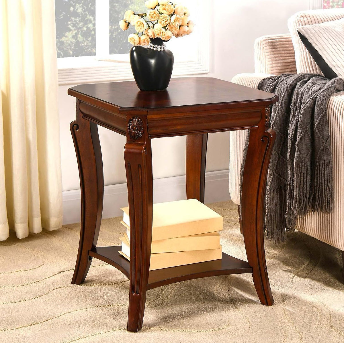 Cherry Brown Side Table with Storage Shelf N922