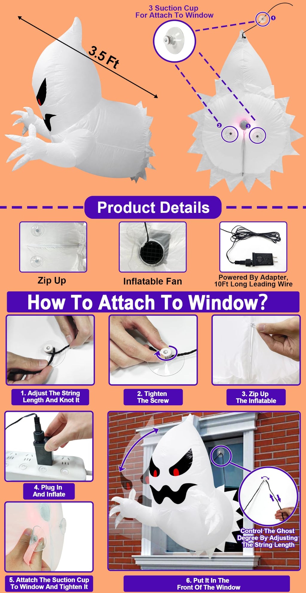Halloween Ghost Inflatables Window Decorations J11579