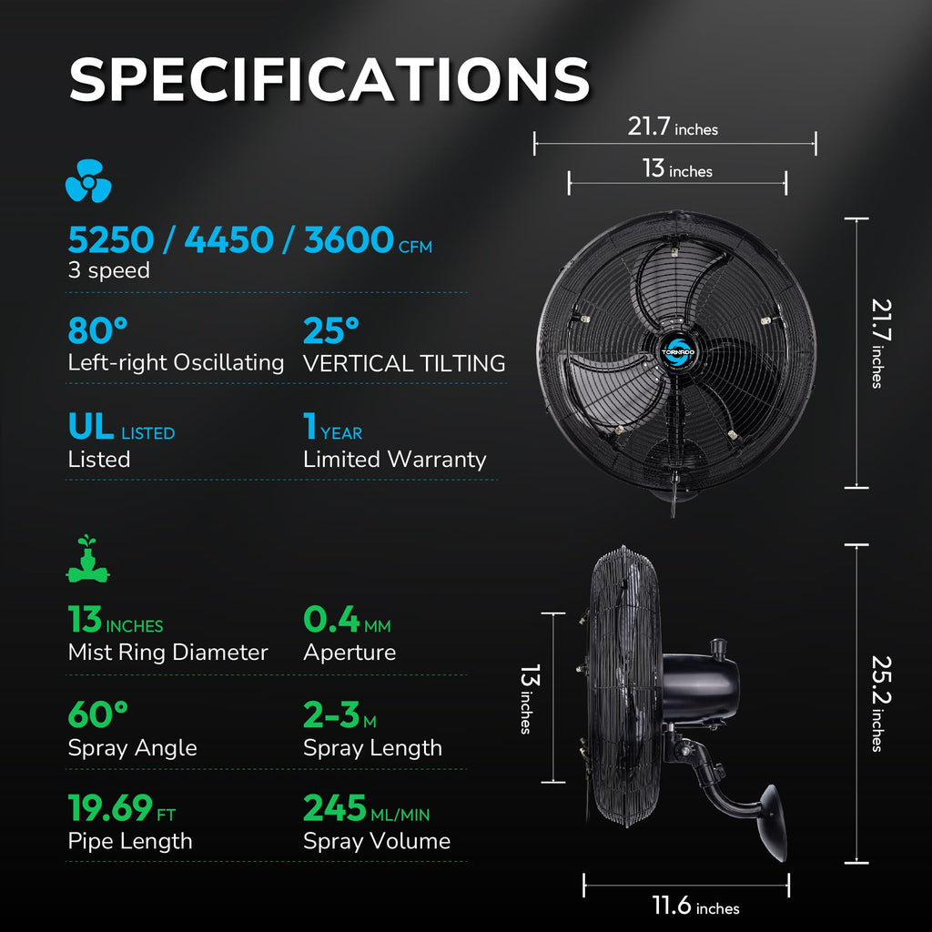 20 Inch Outdoor Wall Mount Fan with Misting Ring X374