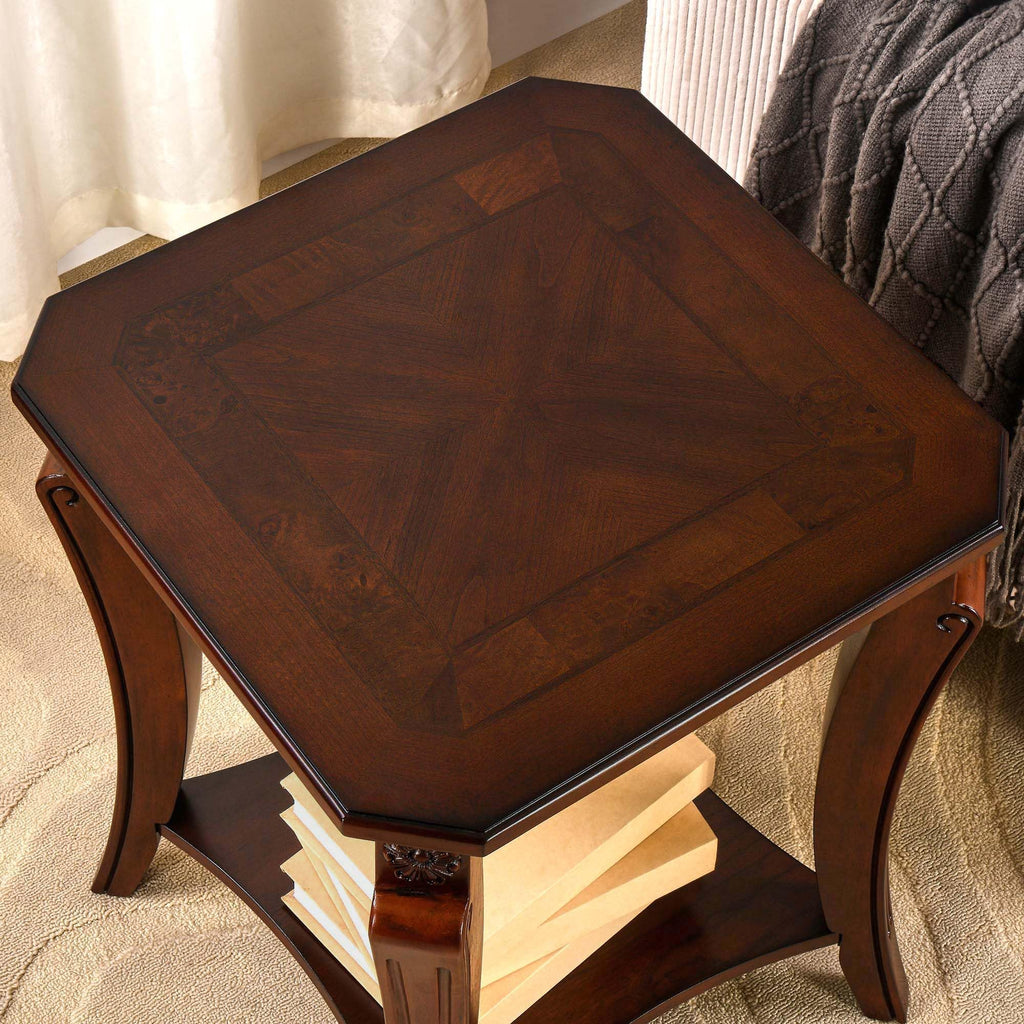 Cherry Brown Side Table with Storage Shelf N922