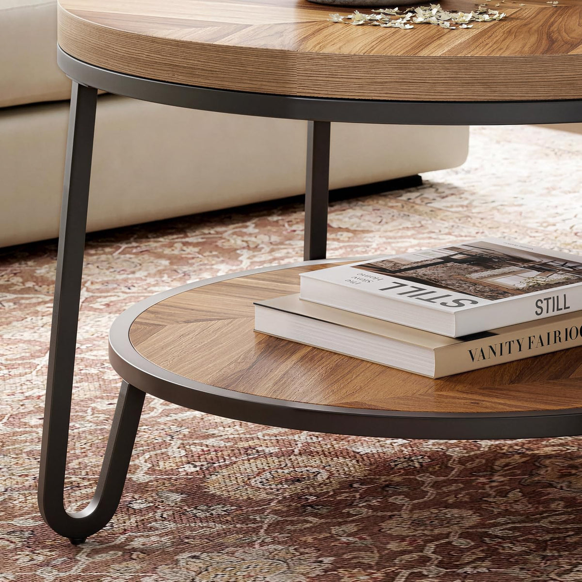 32" Round Coffee Table with 2-Tier Storage Shelf P397189