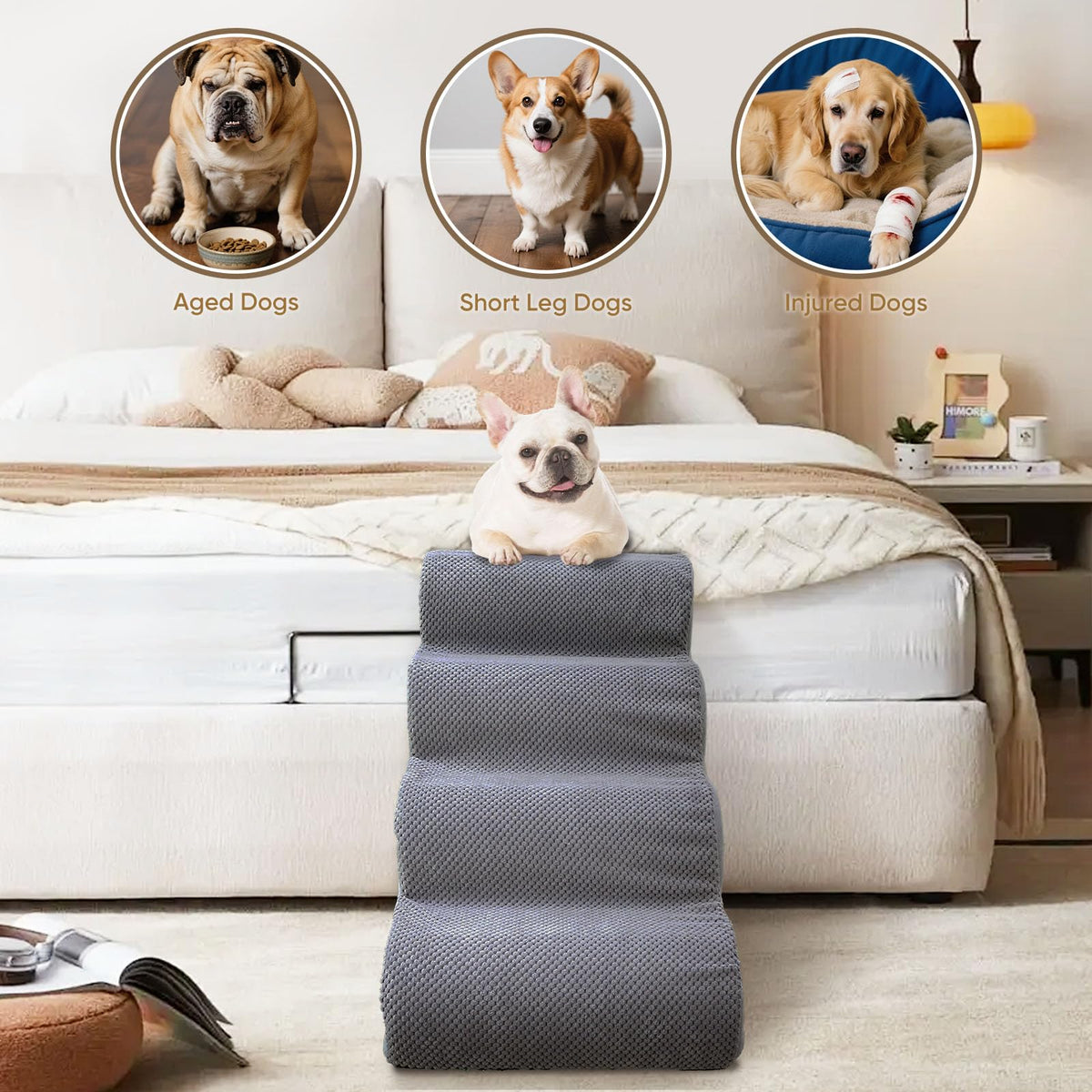 4-Step Grey Pet Stairs X45816