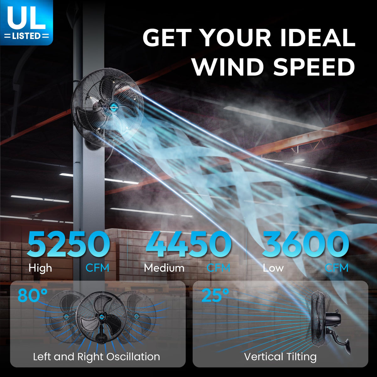20 Inch Outdoor Wall Mount Fan with Misting Ring X374