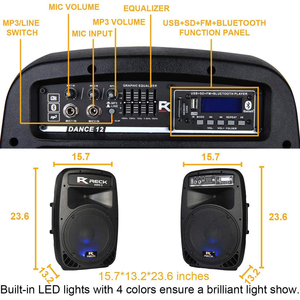 Portable 12-Inch 1000 Watts 2-Way Powered PA Speaker System Set Y236060