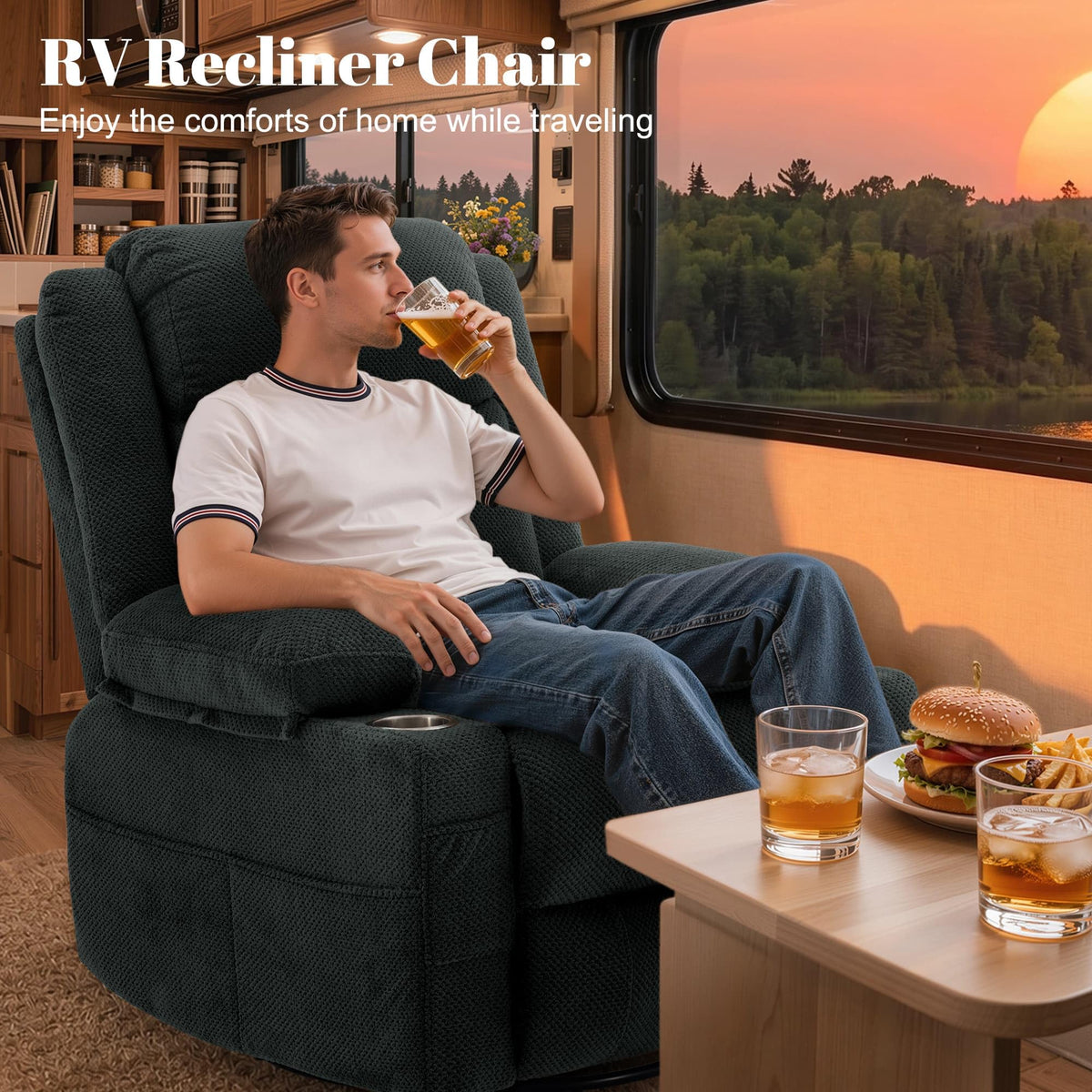 Gray Swivel Rocker Recliner with Massage & Heat V189