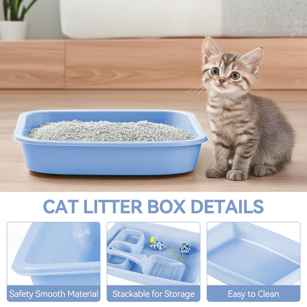 Cat Litter Box Set with Litter Scoop, Double Dish Cat Bowl, Mouse and Ball Toy C835