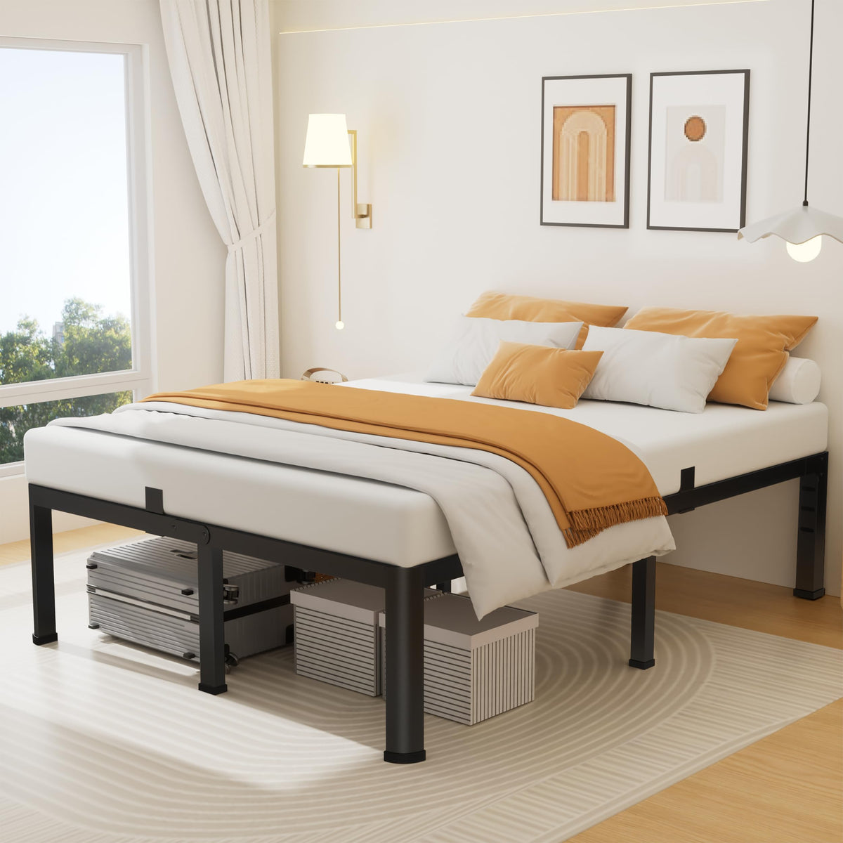 18 Inch Queen Size Metal Platform Bed Frame C98303