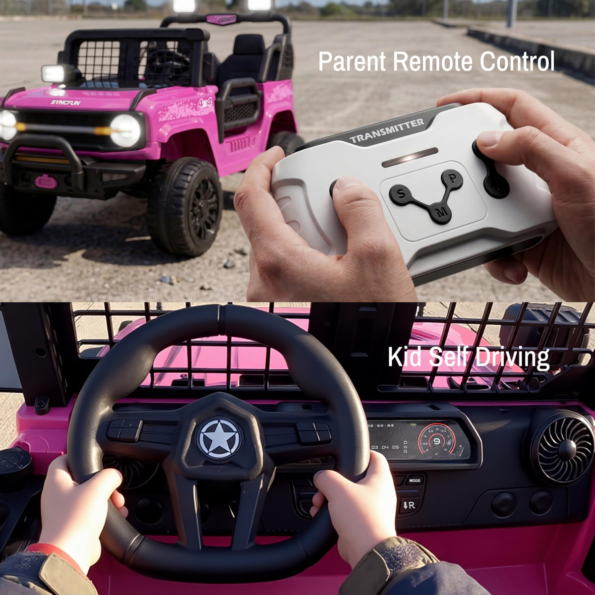 24V 2 Seater Ride On Car with Remote Control, 3 Speed Settings, All-Terrain Tires, LED Lights & Bluetooth Music, Up to 132 lbs, Pink I9669