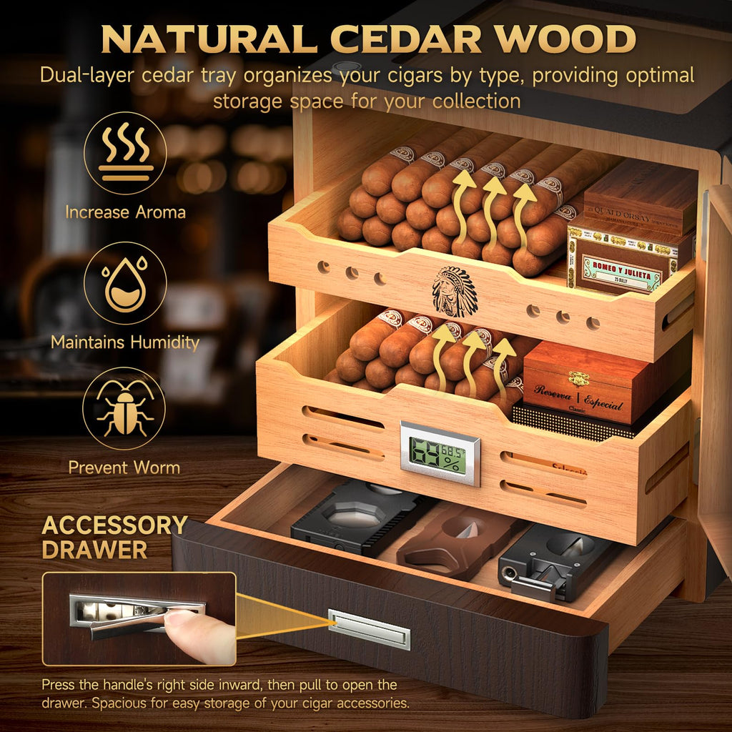 Cigar Humidor Cabinet with Digital Hygrometer and 2 Humidifiers L646372