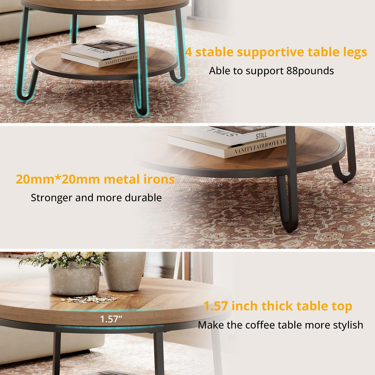 32" Round Coffee Table with 2-Tier Storage Shelf P397189