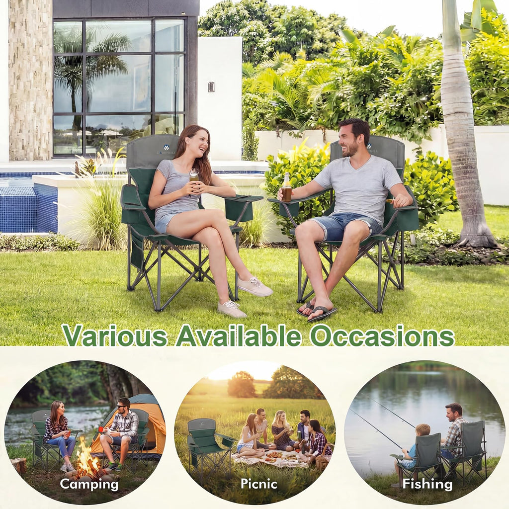 Oversized 2 Pack Heavy Duty Padded Camping Chair with Cooler Bag I5737