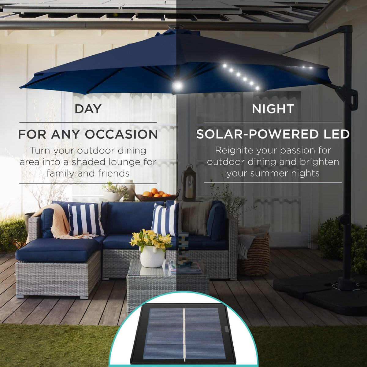 10ft Solar LED Cantilever Patio Umbrella Z9058