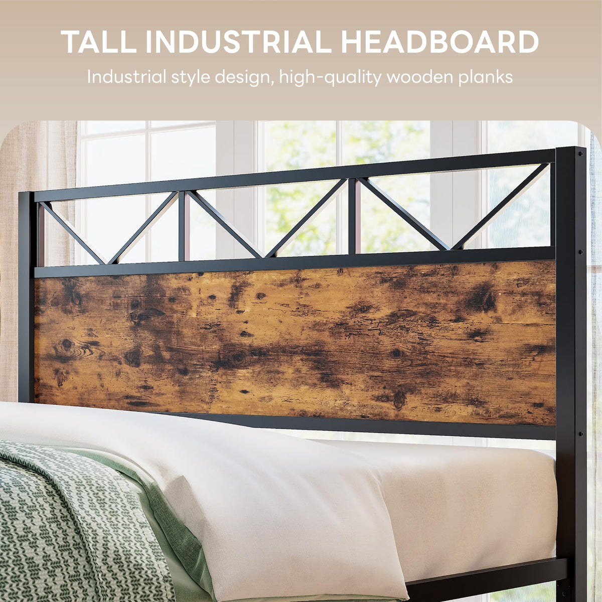 California King Platform Bed Frame with Tall Headboard D211