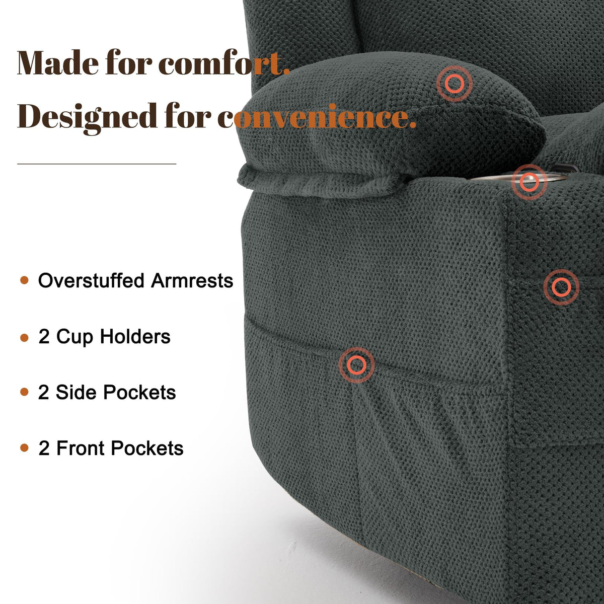 Gray Swivel Rocker Recliner with Massage & Heat V189