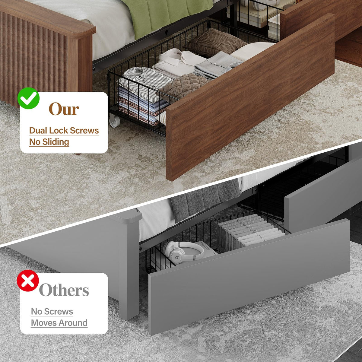 Queen Size Bed Frame with 4 Storage Drawers F223455