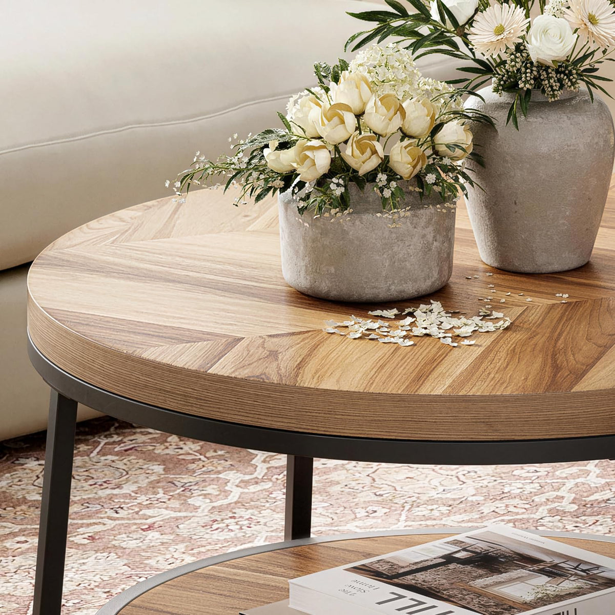 32" Round Coffee Table with 2-Tier Storage Shelf P397189
