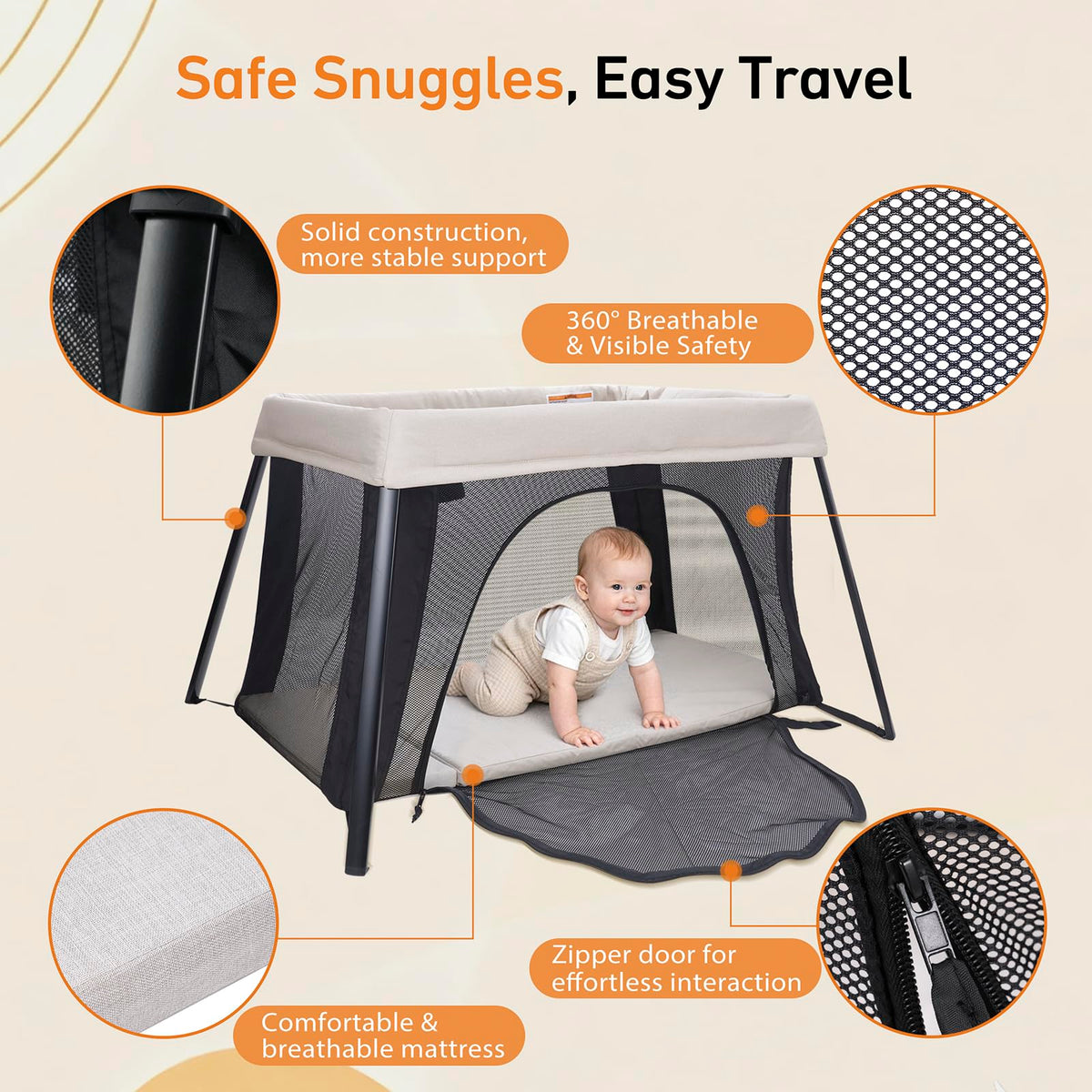 Beige Portable Travel Bassinet T3114