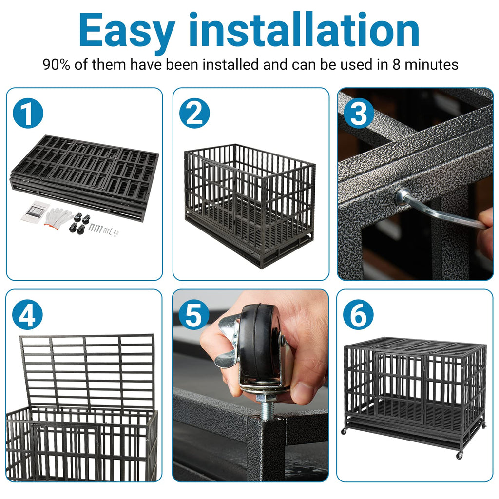 48 Inch Heavy Duty Dog Crate Kennel with Wheels O915212