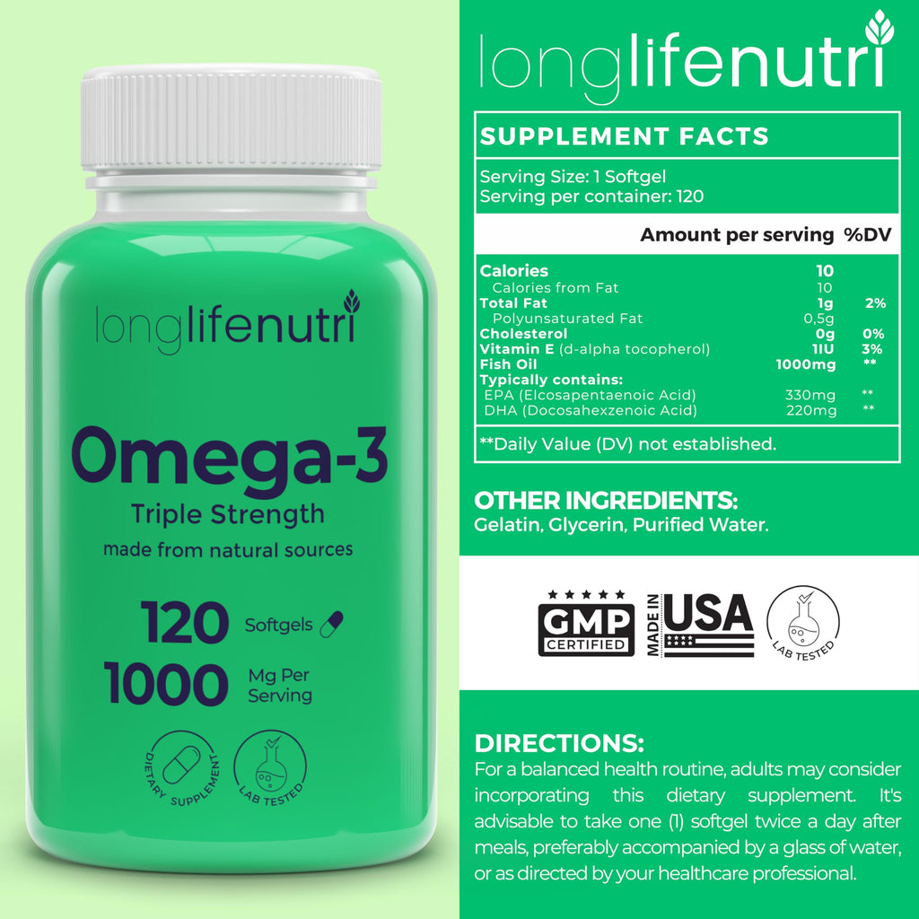Omega 3 Fish Oil 1000mg EPA DHA 120 Softgels W30720