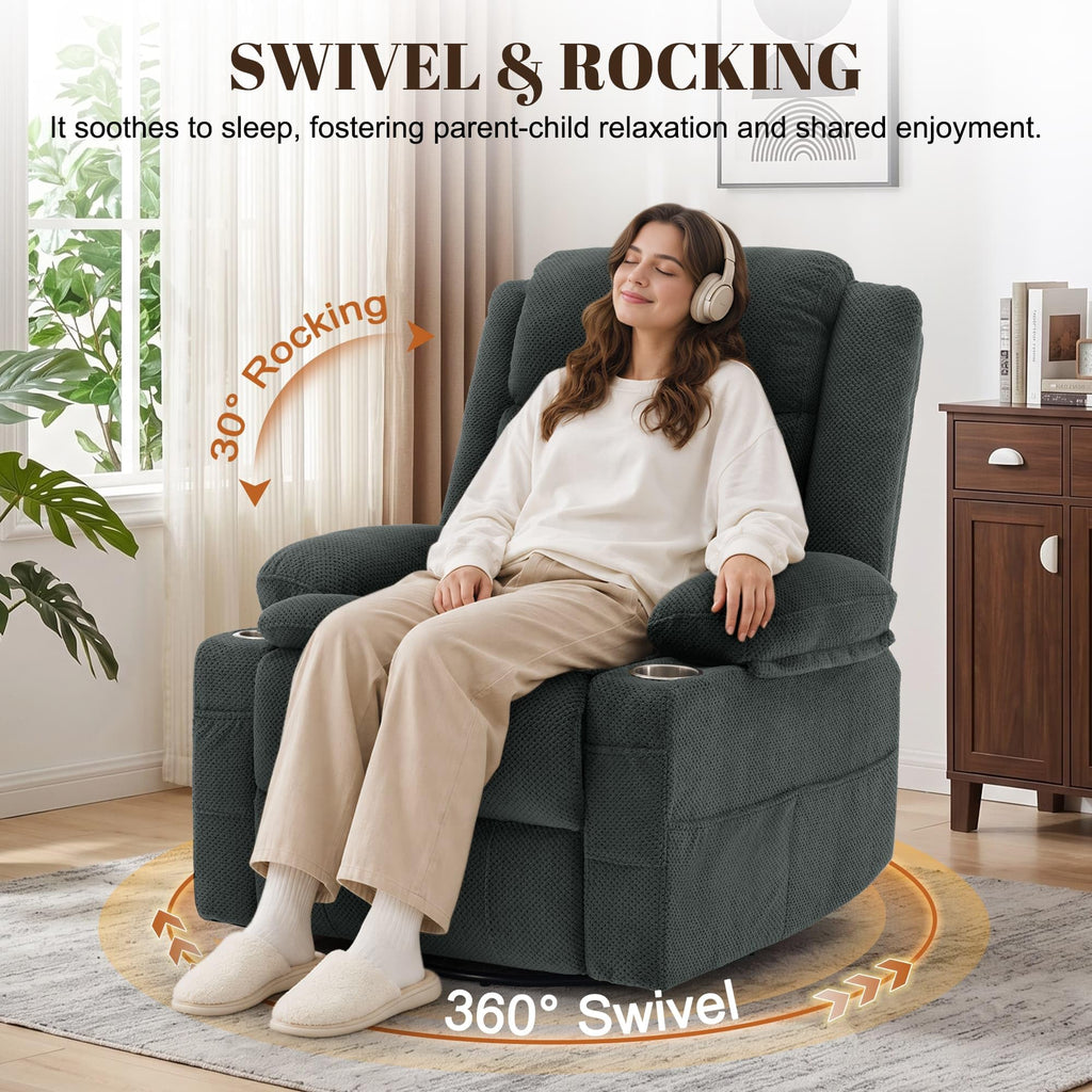 Gray Swivel Rocker Recliner with Massage & Heat V189