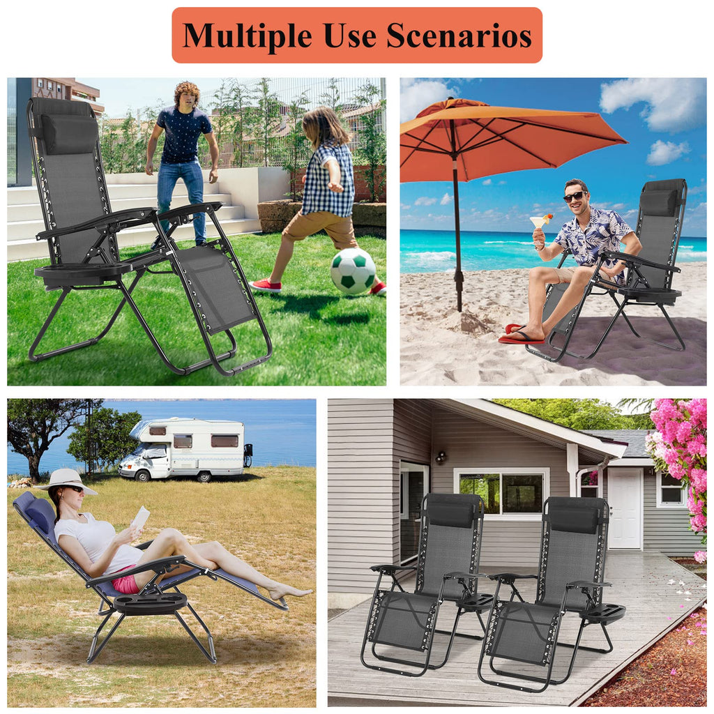 Zero Gravity Chair with Pillow and Cup Holder Trays, Black Q985