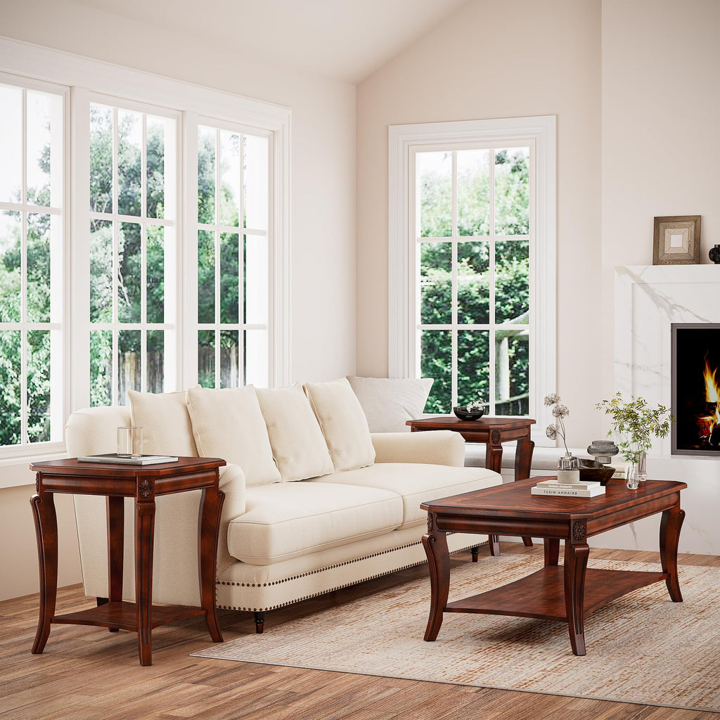 Cherry Brown Side Table with Storage Shelf N922