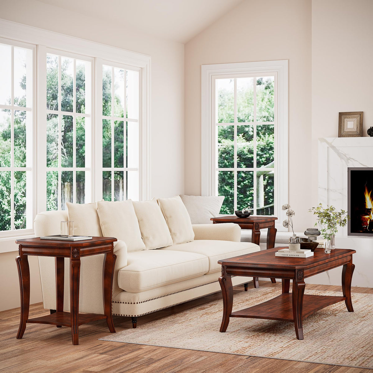 Cherry Brown Side Table with Storage Shelf N922