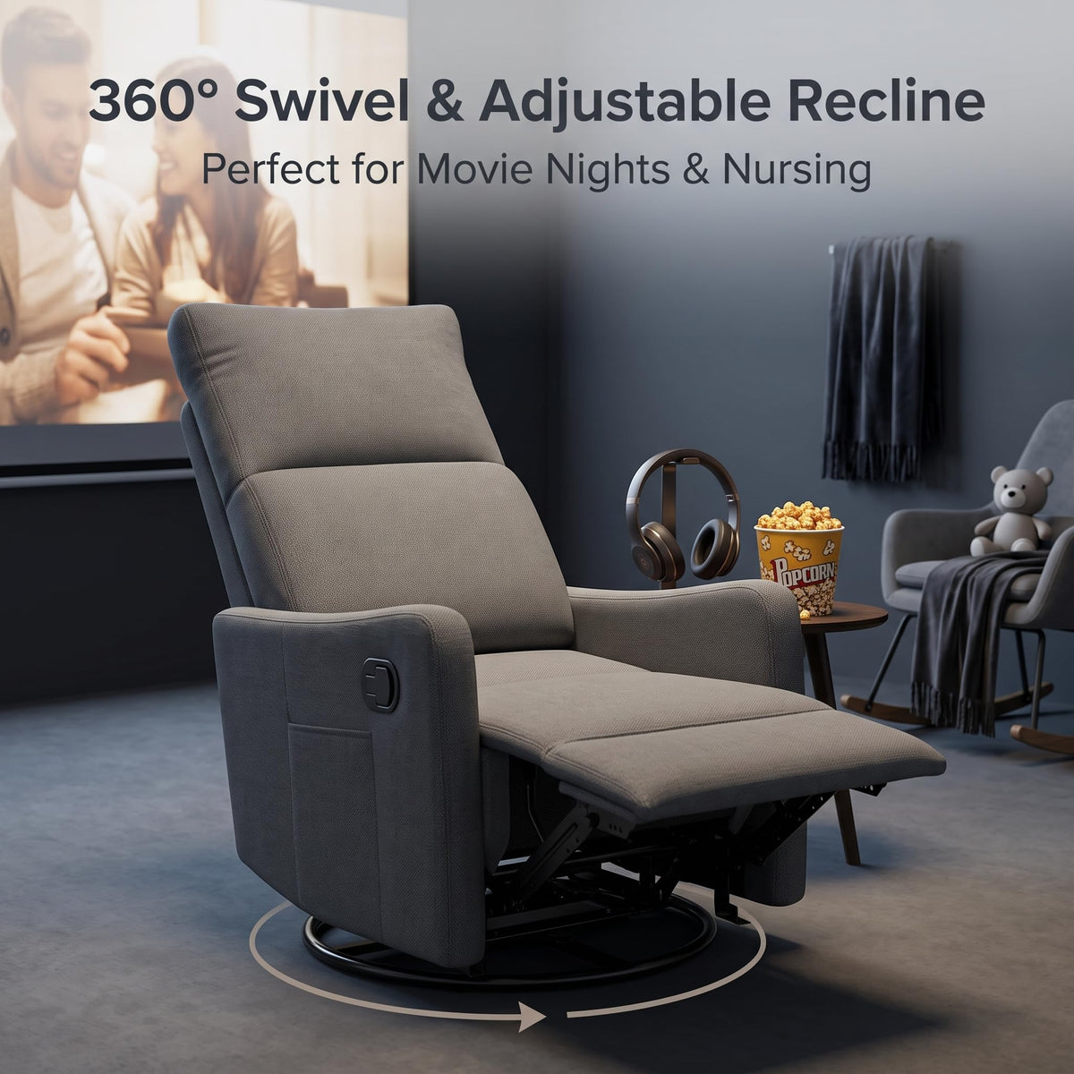 Dark Gray Swivel Rocker Recliner Chair X1826