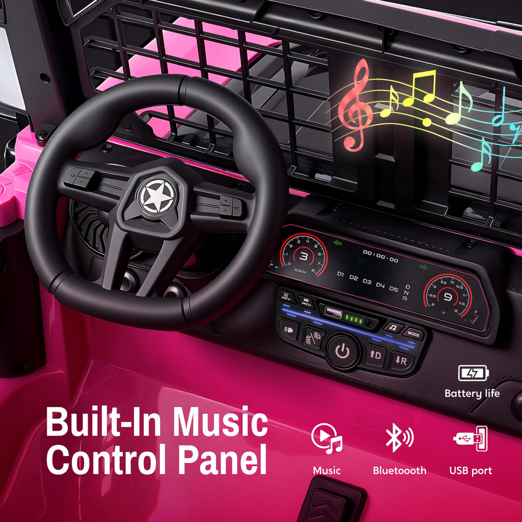 24V 2 Seater Ride On Car with Remote Control, 3 Speed Settings, All-Terrain Tires, LED Lights & Bluetooth Music, Up to 132 lbs, Pink I9669