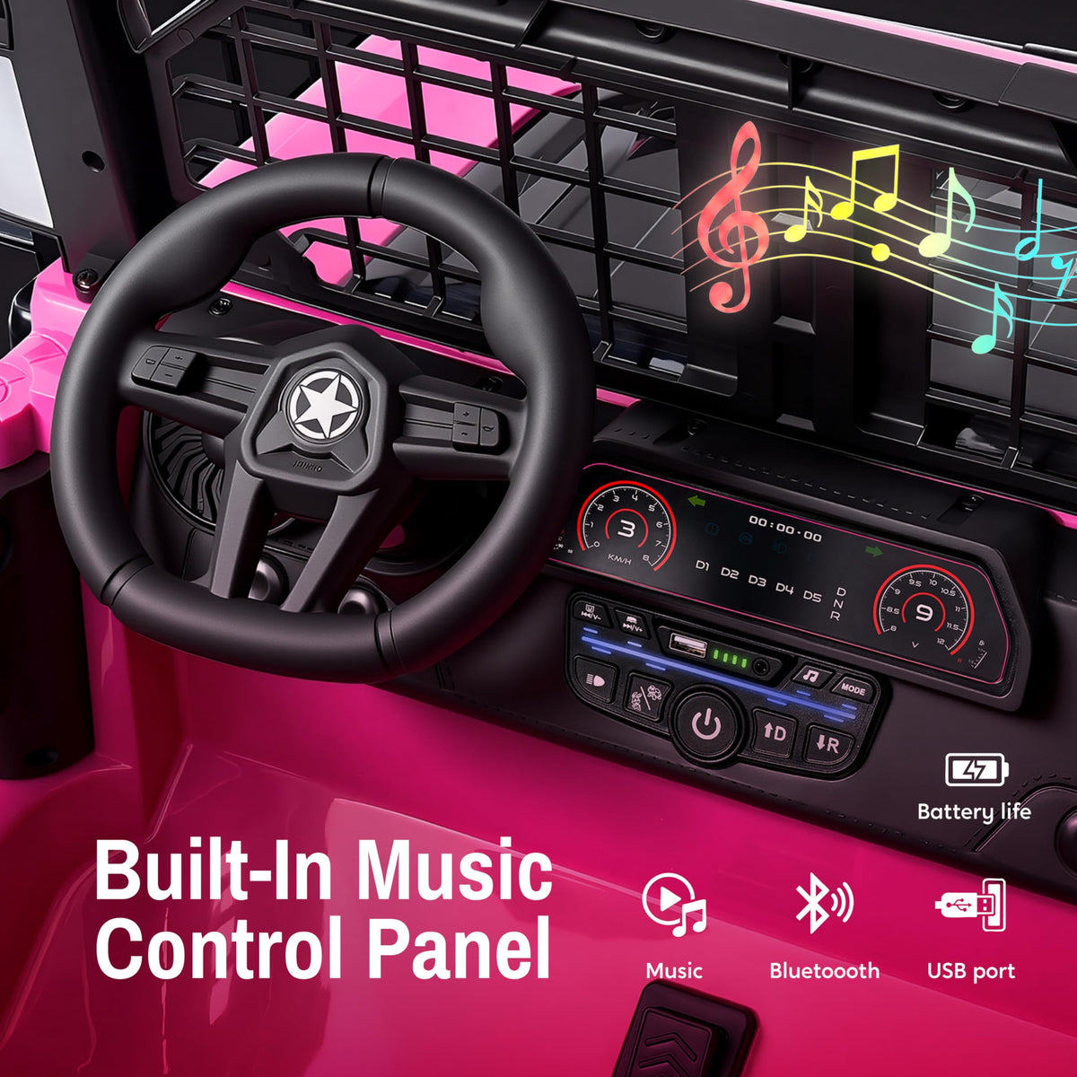 24V 2 Seater Ride On Car with Remote Control, 3 Speed Settings, All-Terrain Tires, LED Lights & Bluetooth Music, Up to 132 lbs, Pink I9669