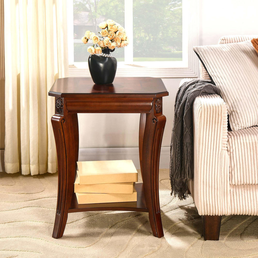 Cherry Brown Side Table with Storage Shelf N922