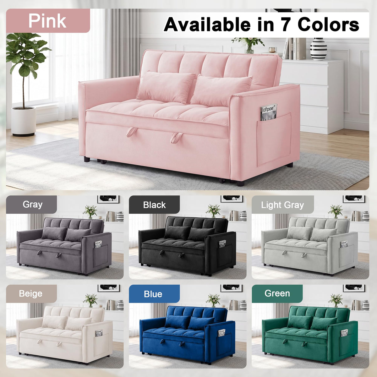 Pink Velvet 3-in-1 Sofa Bed U44801