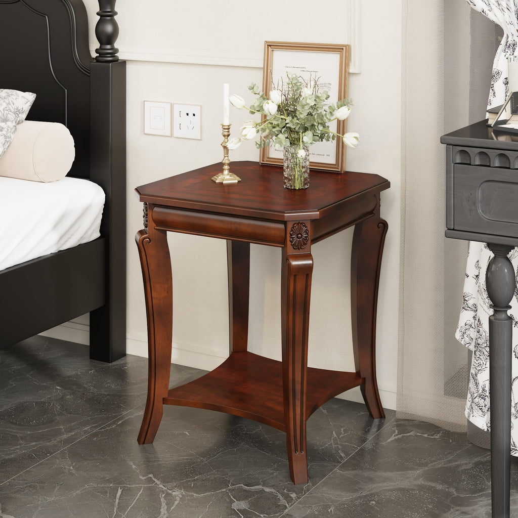 Cherry Brown Side Table with Storage Shelf N922