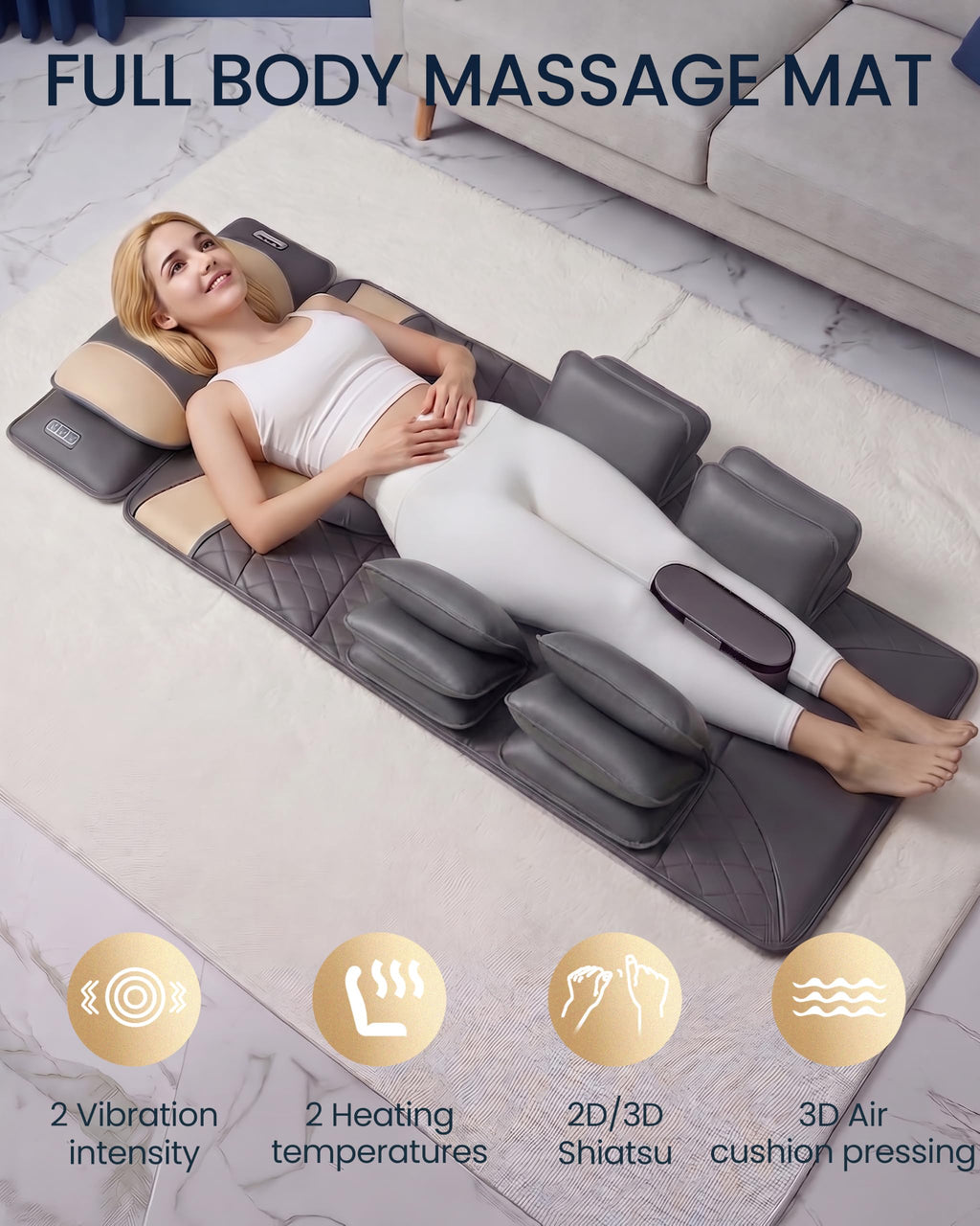 Full Body Massage Mat with Heat, Adjustable Lumbar Traction, Detachable Neck Shiatsu Roller, Airbag Compression, Vibration Massage Pad L73552