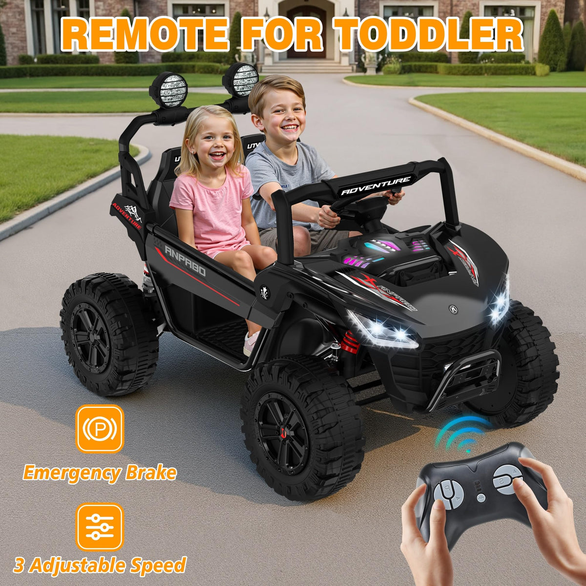 24V Ride on Toy with 4 x 200W Motors, Black K112206