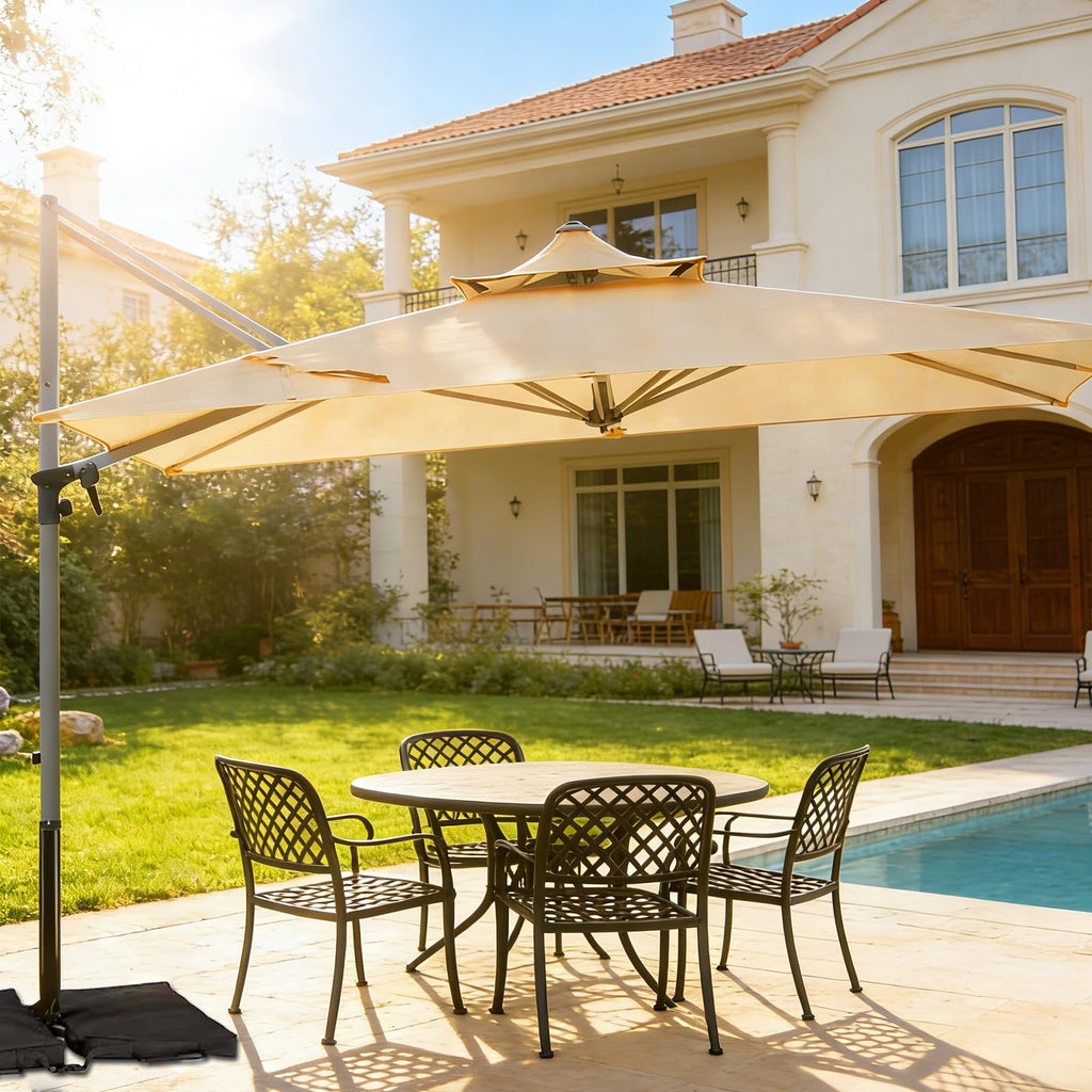 Rectangle Aluminum Offset Patio Umbrella, Beige B846440