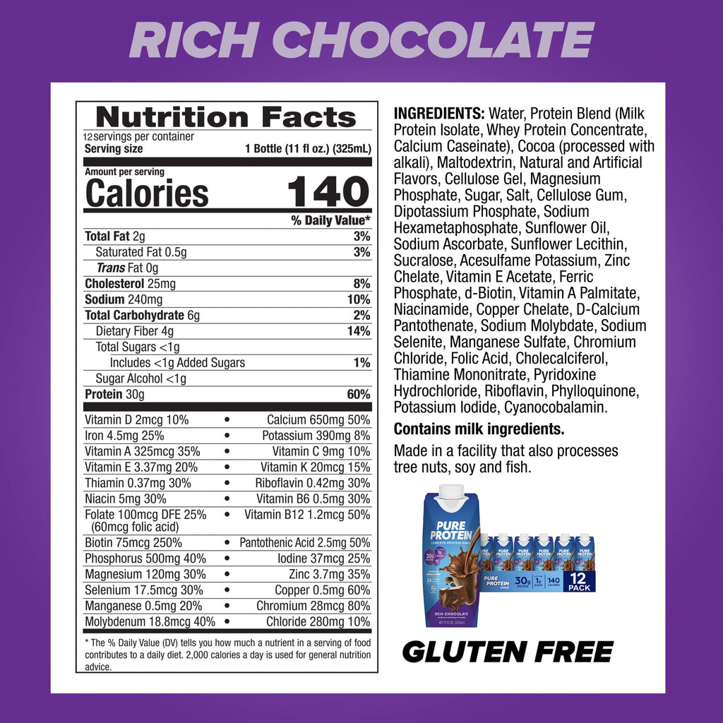 Chocolate and Vanilla Protein Shakes, 30g Protein, 11oz, 12 Pack W2815