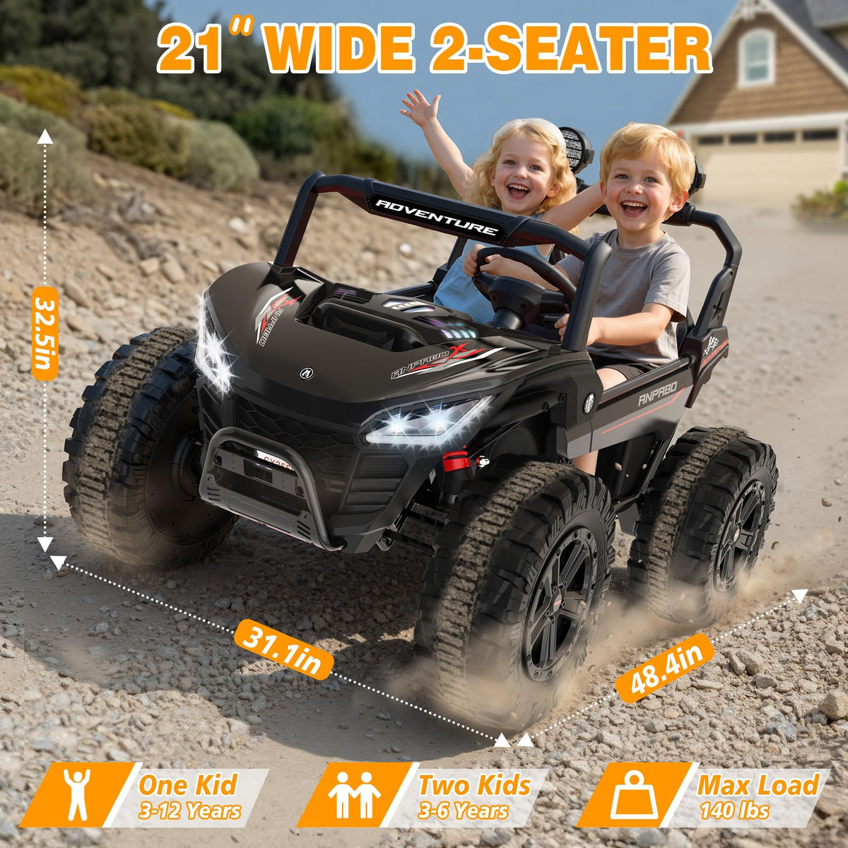 24V Ride on Toy with 4 x 200W Motors, Black K112206