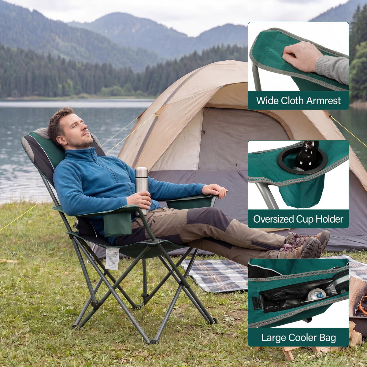 Oversized Folding Camping Chair with Cup Holder, 2 Pack W3972
