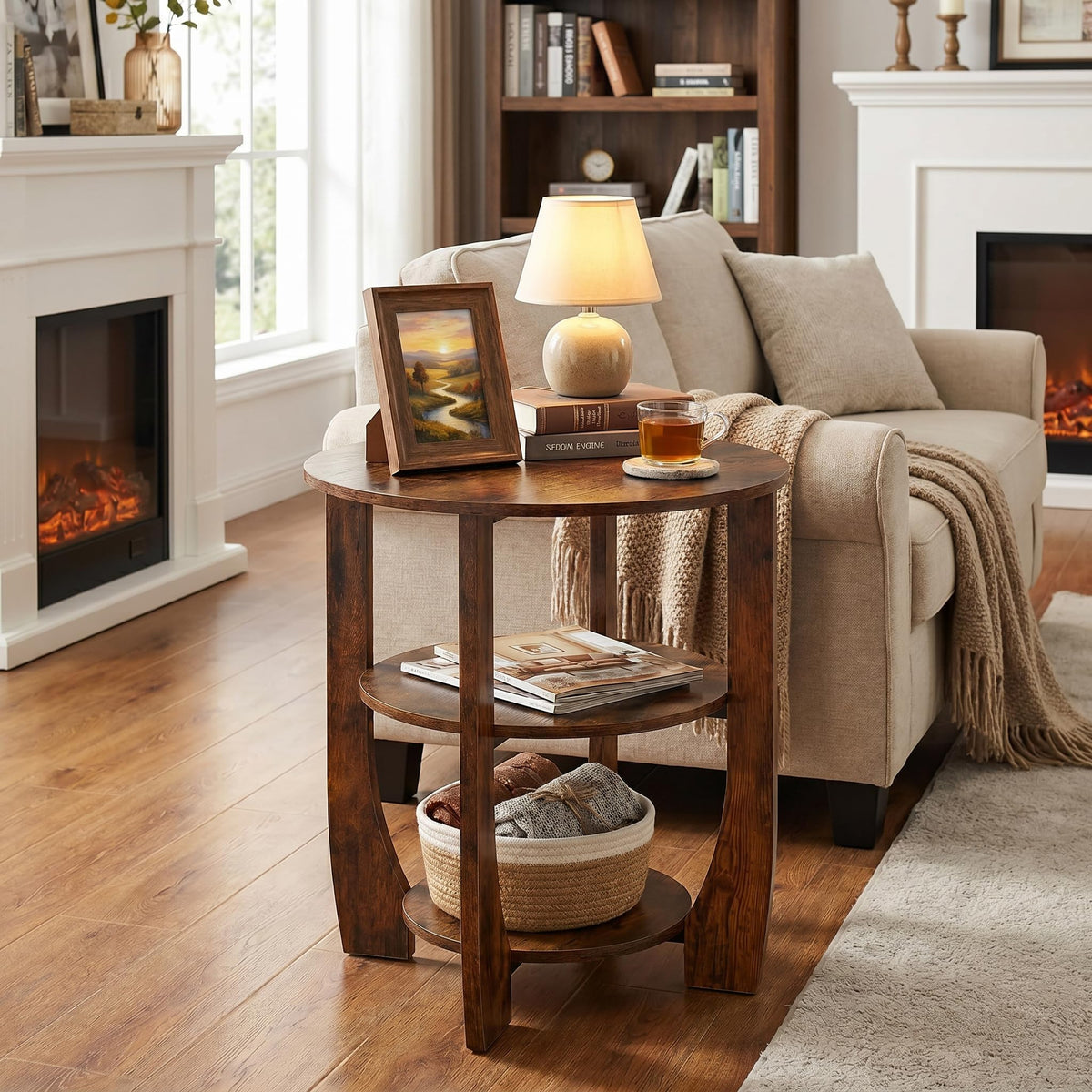 Rustic Brown 19.7 inch Round Side Table P798