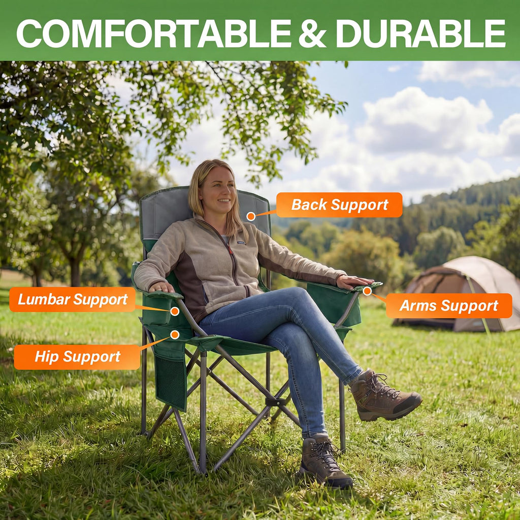 Oversized 2 Pack Heavy Duty Padded Camping Chair with Cooler Bag I5737