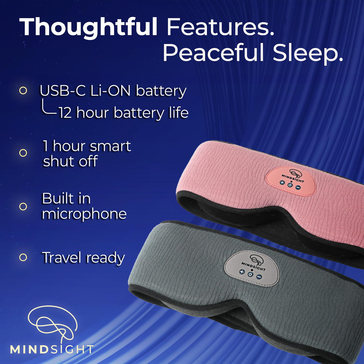 Blackout Sleep Mask with Bluetooth Headphones O393