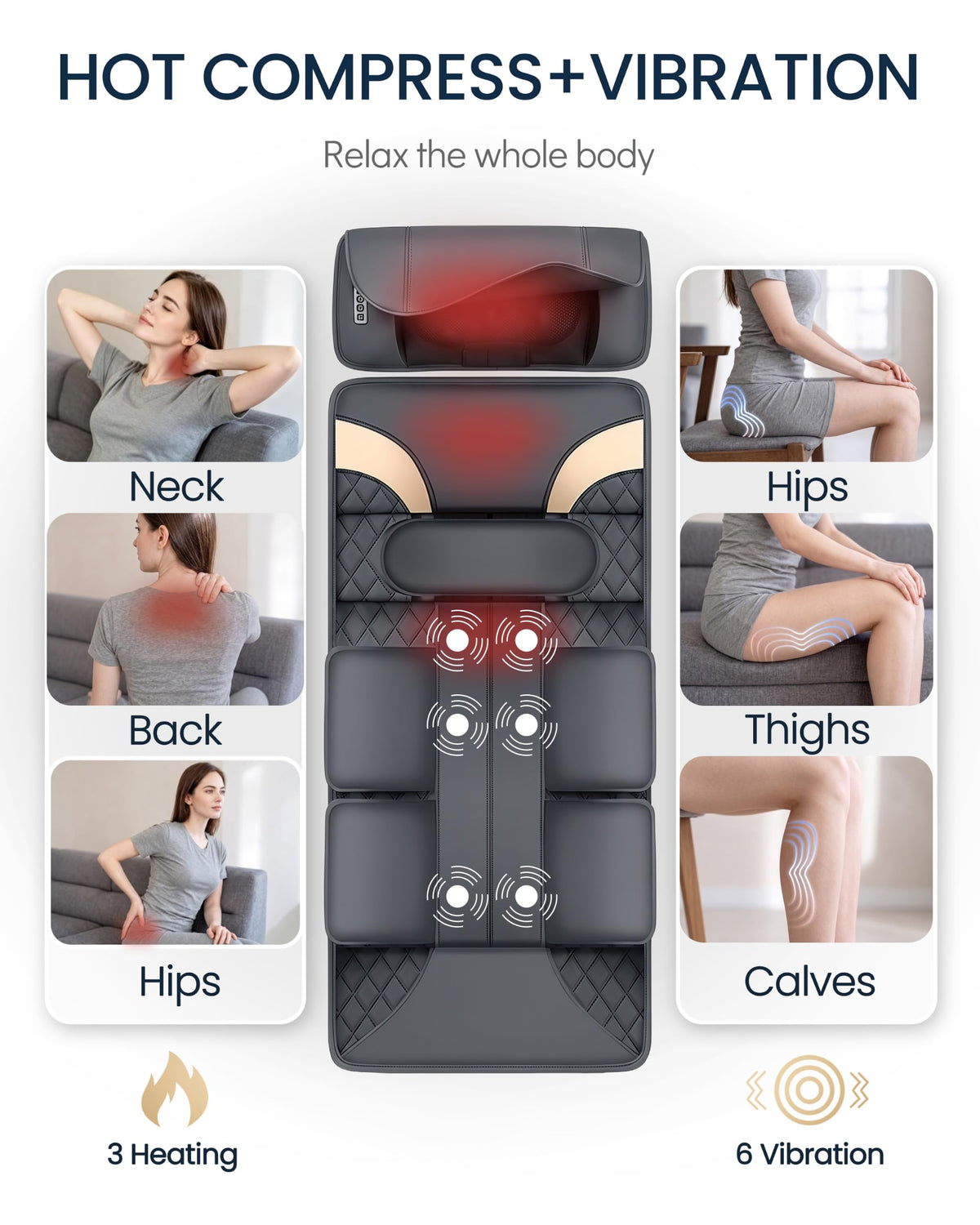 Full Body Massage Mat with Heat, Adjustable Lumbar Traction, Detachable Neck Shiatsu Roller, Airbag Compression, Vibration Massage Pad L73552