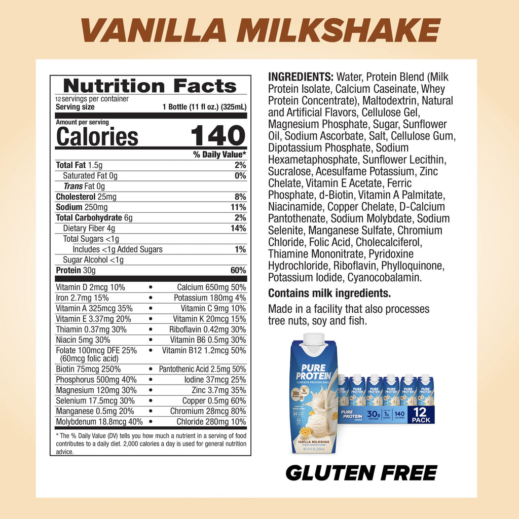 Chocolate and Vanilla Protein Shakes, 30g Protein, 11oz, 12 Pack W2815