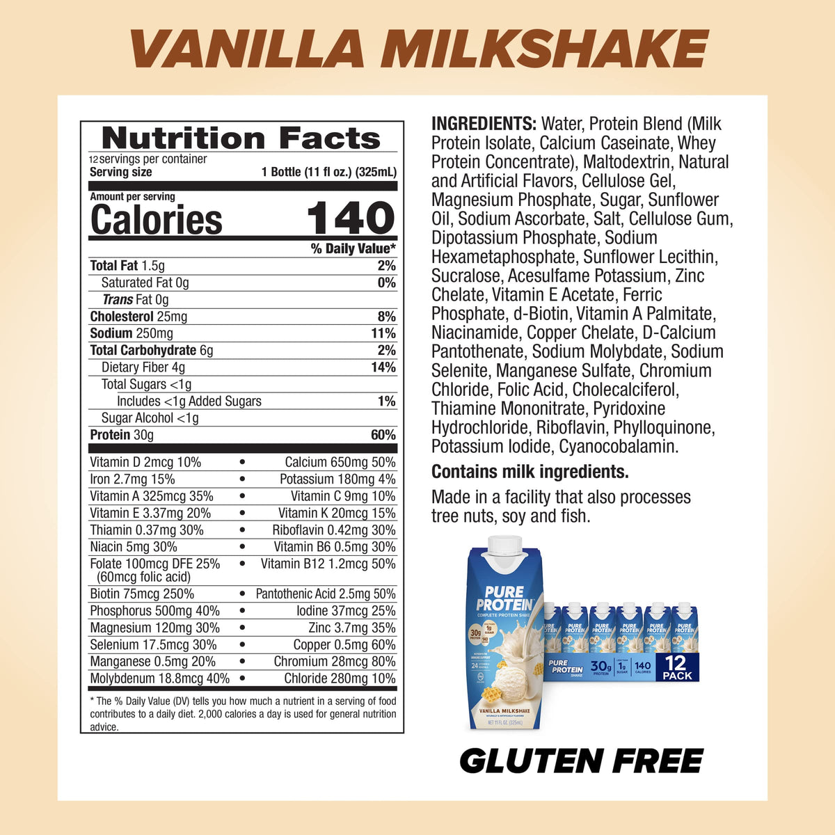 Chocolate and Vanilla Protein Shakes, 30g Protein, 11oz, 12 Pack W2815