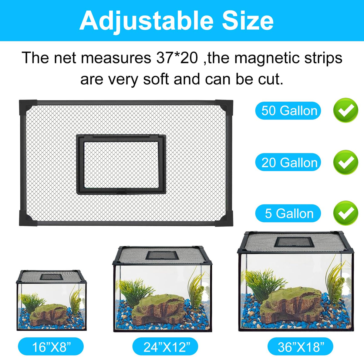 Magnetic Aquarium Net Cover with Feeding Window G219